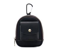 Mini Coin Purse for Men Women, Backpack Shaped Real Leather Coin Pouch Organizer Case Bag with Zipper, Genuine Vintage Cowhide Small Keychain Button Key Wallet Black
