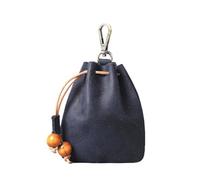 Mini Coin Purse for Men Women, Real Leather Coin Pouch Organizer Case Bag with Drawstring, Genuine Vintage Cowhide Small Keychain Key Wallet Black