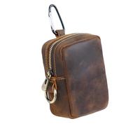 Mini Coin Purse for Men Women, Real Leather Coin Pouch Organizer Case Bag with Zipper, Genuine Vintage Cowhide Small Keychain Cubic Key Wallet Coffee