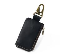 Mini Coin Purse for Men Women, Rectangular Real Leather Coin Pouch Organizer Case Bag with Zipper, Genuine Vintage Cowhide Small Keychain Zip Key Wallet Black