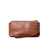 Mini Coin Purse Leather Leisure Man with Long Purse, Soft, Hand Zipper, Money Chuck Layer, Cowhide Credit Card Bag, Cell Phone(Brown(Trumpet))