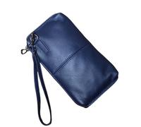 Mini Coin Purse Leather Leisure Man with Long Purse, Soft, Hand Zipper, Money Chuck Layer, Cowhide Credit Card Bag, Cell Phone(Blue(Trumpet))