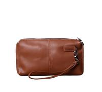 Mini Coin Purse Leather Leisure Man with Long Purse, Soft, Hand Zipper, Money Chuck Layer, Cowhide Credit Card Bag, Cell Phone(Brown(Large))