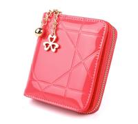 Mini Coin Purse Short 3 Folding Small Wallet Women Credit Card Holder Case Lady Patent Leather Case Money Bag Cute Wallet Pink(A-Watermelon red)