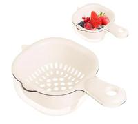 Mini Colander Double-Layer Small Colander Vegetable Washing Basket with Handle, Strainer Detachable Plastic Hanging Strainer for Pasta Salad Fruit Cleaning, Beige