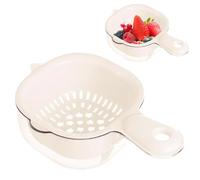 Mini Colander Double-Layer Vegetable Washing Basket with Handle Detachable Plastic Fruit Cleaning Bowl with Strainer Hanging Fruit Strainer for Pasta Salad Berry Beige for Home Use