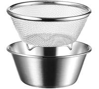 Mini Colander, Stainless Steel Colander Strainer with Bowl Set 5.5x2.5 Small Fine Mesh Metal Strainer Mini Bowl Set for Washing & Draining Rice, Fruit, Vegetables