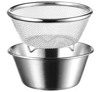 Mini Colander, Stainless Steel Colander Strainer with Bowl Set 5.5x2.5" Small Fine Mesh Metal Strainer Mini Bowl Set for Washing & Draining Rice, Fruit, Vegetables, Cola