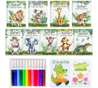 Mini Coloring Books Bulk Jungle Safari Animals Party Fillers with Pens Small Activity Books with Elephant Lion Zebra Giraffe Party Favors Birthday Supplies