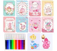 Mini Coloring Books Bulk Tea Party Fillers with Pens Small Activity Books with Tea Time Party Favors Birthday Goodies Supplies