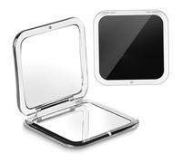 Mini Compact Mirror with 30x Magnification - Dual-Sided Pocket Mirror with Magnetic Closure, Travel Mirrors for Purse, 180° Hinge, Black Metal Frame