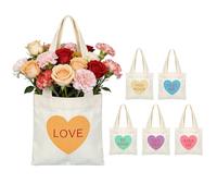 Mini Conversation Heart Canvas Bag - 6 Pcs Couple's Hearts-shaped Canvas Bag,Reusable, Perfect For Children's Class Exchanges, Party Favors, And Everyday giftss,for Women
