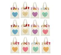 Mini Conversation Heart Canvas Bags,6/12 PCS Conversation Heart Canvas Bags,Reusable Gift Goodie Bag,Adorable Small Gift Goodies Wrapping Pouch Tote Bag for Party Favors & Women Daily Treats (12pcs)