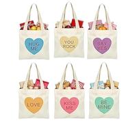 Mini Conversation Heart Canvas Bags,6/12 PCS Conversation Heart Canvas Bags,Reusable Gift Goodie Bag,Adorable Small Gift Goodies Wrapping Pouch Tote Bag for Party Favors & Women Daily Treats (6pcs)