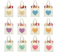 Mini Conversation Heart Canvas Bags, 6/12 PCS Hand-Printed Sweet Messages, Eco-Friendly Cotton Reusable Gift Pouches, for Valentine's Day, Party Goodie Bags, Couple & Friendship Keepsakes(12pcs)