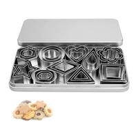 Mini Cookie Cutter Set - 30 Small Molds to Cut Out Polymer Clay, Pastry Dough, Pie Crust & Fruit - Metal Stamps Star Flower Hexagon Round Heart Square Triangle Oval Raindrop Geometric Shapes Cutter