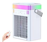 Mini Cooling Fan, Portable Evaporative Air Cooler with 3 Speeds, Light & Timer, 1200ML Water Tank, Remote Control for Bedroom, Office, Desk Use