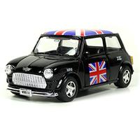 Mini Cooper Model (Black) with Union Jack Top Made of Die Cast Metal and Plastic Parts, Pull Back & Go Action Model - 384B by London Gifts Store