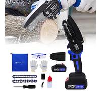 Mini Cordless Chainsaw Kit, 4" One-Hand Handheld Electric Portable Chainsaw, Brushless Motor, 2 Exchangeable Chains, 21V Rechargeable Battery Operated, for Tree Trimming and Branch Wood Cutting
