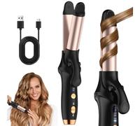 Mini Cordless Curling Iron for Travel, 3-in-1 Thermal Curling Iron, 3 Temperature Settings, USB Rechargeable Cordless Hair Curler for Men and Women Curly Straight Hair