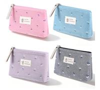 Mini Cosmetic Bag, 4 Pcs Linen Floral Small Pouches for Purse Portable Small Zipper Pouse Cute Fabric Purse Organizer Pouches for Women Home Travel Lipstick Coin Cosmetic Storage (4 Colors)