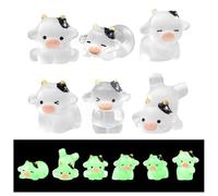 Mini Cow Figurines, Tiny Resin Luminous Animals, Mini Resin Figures, Little Plastic Animals Miniature Animal for Garden Landscape Home Car Dash Decoration & Party Cake Headbands DIY (6Pcs)