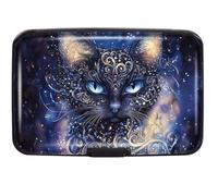 Mini Credit Card Holder for Women or Men,RFID Blocking Slim Hard Card Case ID Case Travel Wallet, Night Cat, S