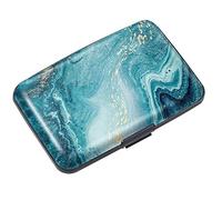 Mini Credit Card Holder for Women or Men,RFID Blocking Slim Hard Card Case ID Case Travel Wallet, Teal Marble, S