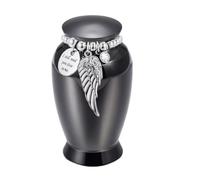 Mini Cremation Urn For Human Ashes Pet Ashes, Aluminum Small Keepsake Funeral Urn, Memorial Ash Container With Angel Wing Charm, Waterproof Tiny Burial Urn For Dog Cat Loved Ones Remembrance,Black