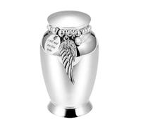 Mini Cremation Urn For Human Ashes Pet Ashes, Aluminum Small Keepsake Funeral Urn, Memorial Ash Container With Angel Wing Charm, Waterproof Tiny Burial Urn For Dog Cat Loved Ones Remembrance,Silver