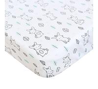 Mini Crib Mattress Protector, Ultra Soft and Breathable Microfiber Polyester, Pack n Play Sheets Fitted for Boys and Girls with Forest Animals Patterns - Bunny