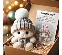 Mini Crochet Bunny Hug with Encouragement Card, Handmade Pocket Rabbit Plush for Easter Basket Stuffers, Positive Emotional Support Gift for Kids and Friends, Tiny Bunny in Box for Spring Decor