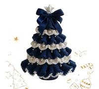 Mini Crochet Christmas Tree Knitted Cute Small Xmas Tree Christmas Decorations with Bow Pearl Embellishment Crochet Xmas Trees Decorations Holiday Tabletop Ornament Decor for Festive Party