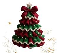 Mini Crochet Christmas Tree Knitted Cute Small Xmas Tree Christmas Decorations with Bow Pearl Embellishment Crochet Xmas Trees Decorations Holiday Tabletop Ornament Decor for Festive Party
