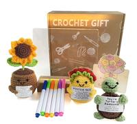 Mini Crochet Doll with positve card for Birthday Gifts, Emotional Support Dolls with Gift Box for Suprise, Funny Doll Holding Card is Ideal Gift for Friends, Sister, Brother, Colleague or Partner