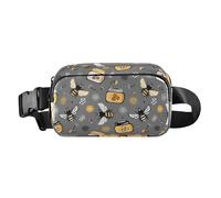 Mini Crossbody Bag Waist Packs with Adjustable Strap Stylish Belt Bag Travel Wallet Floral Doodle Honey Jar Bees Flowers Grey Yellow Women Men Teenagers for Cycling Hiking Gym, Floral Doodle Honey Jar