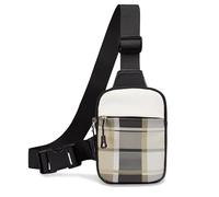 Mini Crossbody Sling Bag, PU Leather Chest Bag with Checkered Pattern, Dual Pocket Water Resistant Fanny Pack, Running Phone Holder for Men Women Workout Travelling(Scottish Tartan)
