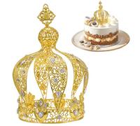 Mini Crown, 4Pcs Gold Crown Cake Topper Vintage for Cake with Rhinestone Multi-Purpose Metal Topper for Birthday, Wedding & More Golden
