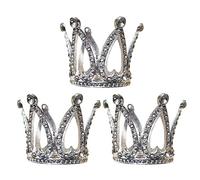 Mini Crown Cake Topper, 3 Pcs Small Crystal Tiara Happy Birthday Cupcake Topper Princess Crown Cake Decorations Hair Accessories for Birthday, Wedding, Baby Shower (Silver)