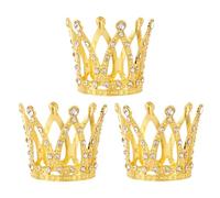 Mini Crown Cake Topper, 3 Pcs Small Crystal Tiara Happy Birthday Cupcake Topper Princess Crown Cake Decorations Hair Accessories for Birthday, Wedding, Baby Shower (Gold)