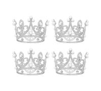 Mini Crown Cake Topper, 4 Pcs Small Crystal Pearl Tiara Happy Birthday Cupcake Topper Princess Crown Cake Decorations Hair Accessories for Birthday, Wedding, Baby Shower (A Silver)