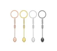 Mini Crown Spoon Keychain,4PCS Mini Spoon Teaspoon with Keyring Pendant Key Ring Teaspoon Keyring Crown Teaspoon Mini Spoon for Filling Vials with Salts, Sand, Glitter(4 Colors)
