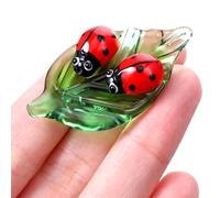 Mini Crystal Green Leaf Glass Ladybug, Mini Ladybug Decor Glass Ladybugs Figurine Hand-Blown Glasses Animal Figurines Gifts Colorful Insect Statue and Collectible Figurine for Room Ornament(Ladybug)