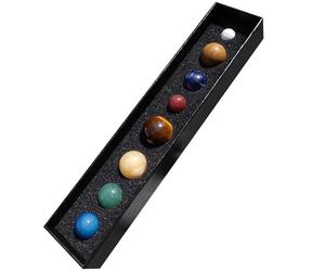 Mini Crystal Planet Set - 8 Solar System Planets Tumbled Reiki Healing Gemstones Non Engraved Sphere | Creative Gift for Home, Office, Desk, Decoration, Spiritual