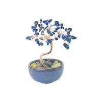 Mini Crystal Tree Ornament, Gemstone Healing Crystals Money Tree Figurine, Ceramic Base Feng Shui Tree Ornament Home Office Desk Decor(Blue)