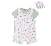 Mini Cuddles Baby Boys Dinosaur Printed Dungaree Set With Matching Cap, Multicolour - 3-6 Months