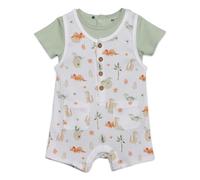 MINI CUDDLES Baby Boys Dinosaur Printed Dungaree Set With Matching Cap, Multicolour (3-6M)