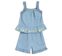 MINI CUDDLES Baby Girls Floral Embroidered 2pc Set, Blue (2-3Y)
