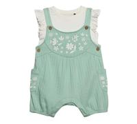 Mini Cuddles Baby Girls Floral Embroidered Dungaree Set, Mint Green - 12-18 Months