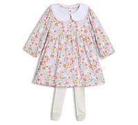 Mini Cuddles Baby Girls Peter Pan Collar Floral Printed Dress with Tights, Multicolour - 18-24 Months